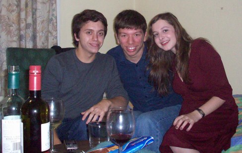 Matt, me and Caroline (carefully framed by wine)