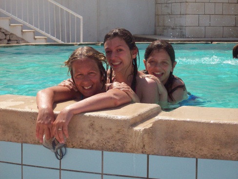 The girls in the (rather salty) pool