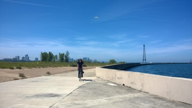 Nolan riding by the harbour