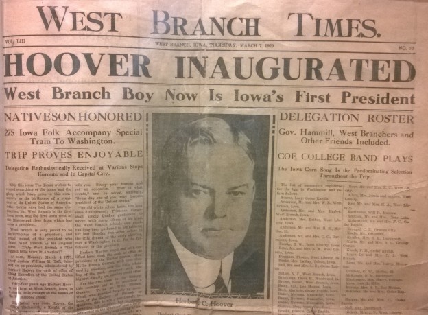 They were excited in West Branch, Iowa when native son Herbert Hoover became President. It didn't last.
