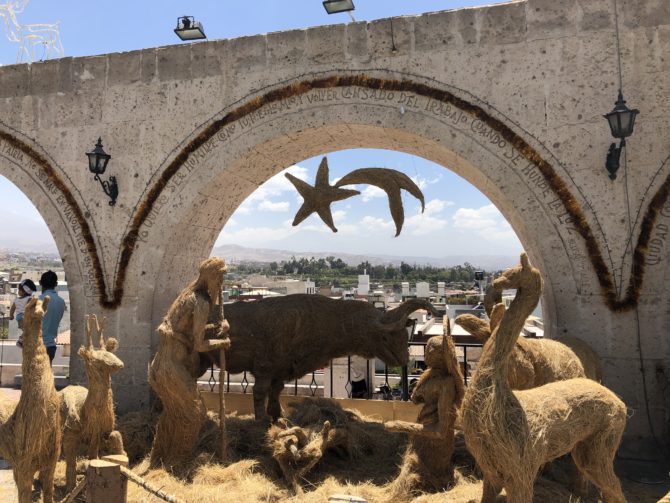 Nativity scene up at the Plaza de Yanahuara overlooking the city