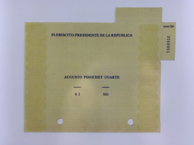 A ballot from Chile's 1988 referendum on Pinochet's continuing rule