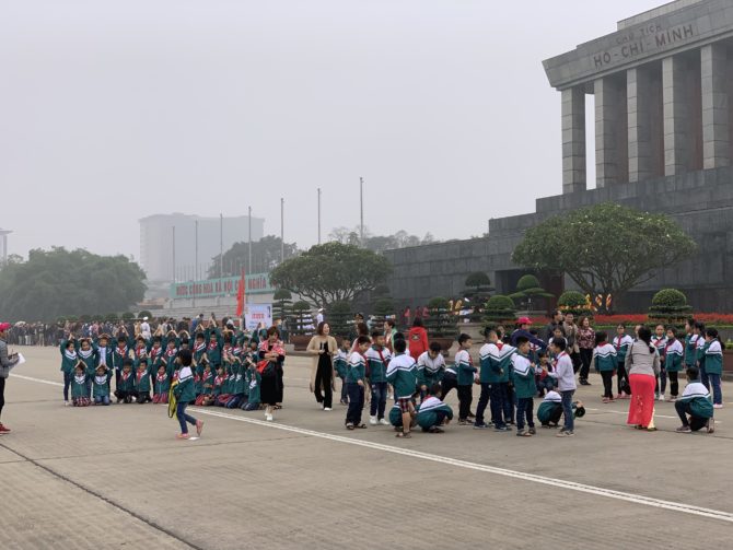 School groups outside the mausoleum