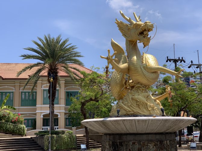The dragon who posed for this statue was asked at the last moment to "look scary" and panicked
