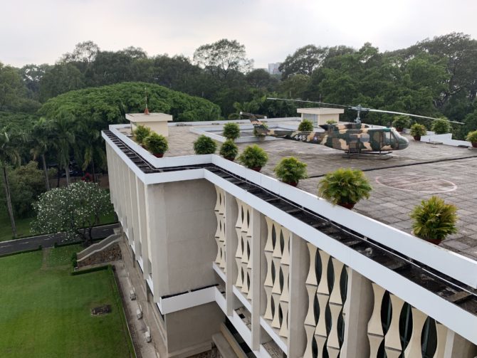 The helicopter on the roof of the Independence Palace, which seems like a fitting sight here