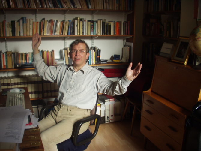 Dad at his desk in our home office, long before it was cool