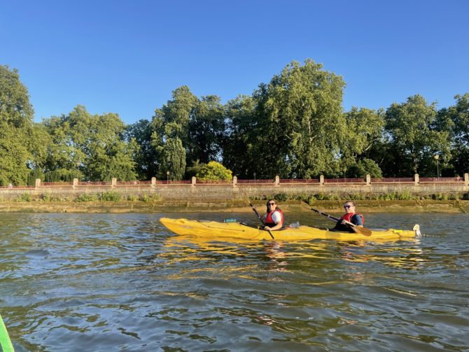 Tash and Cormac in their kayak