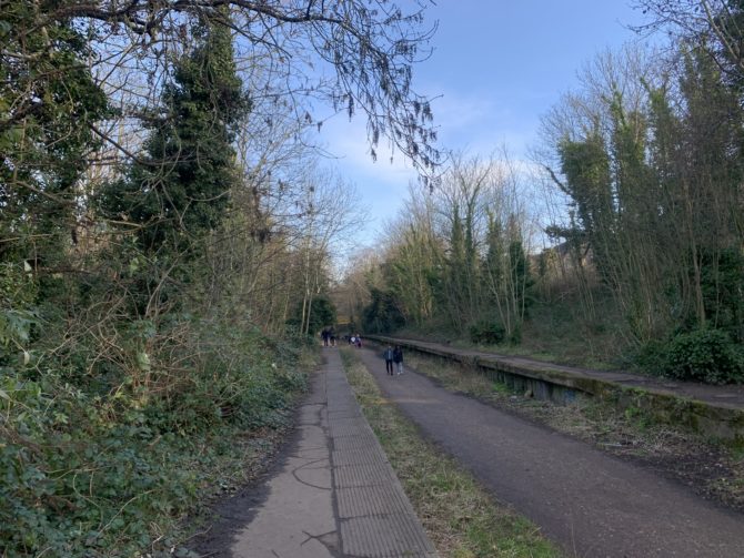 Abandoned Crouch End station platforms on the Parkland Walk