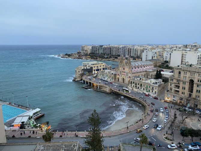 The view of St Julian's Bay from our hotel