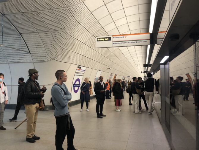 Whitechapel station platform on opening day