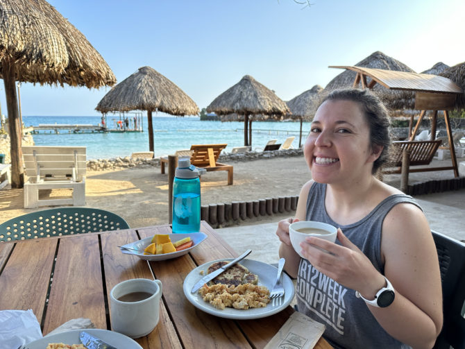 Enjoying breakfast at our hotel