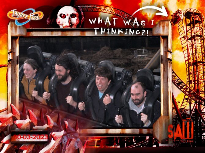 Anna, Josh, me and this happy stranger on Saw