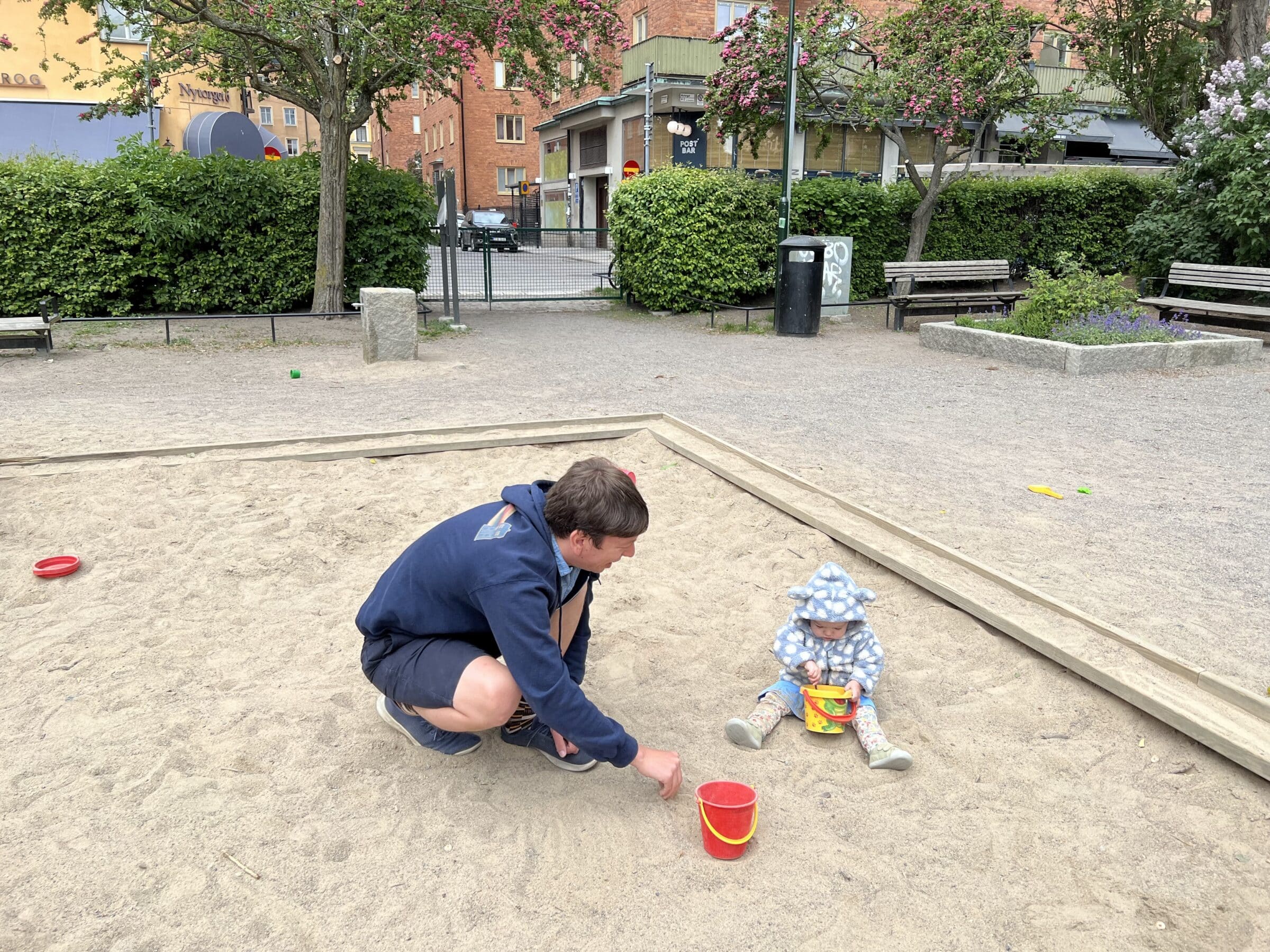 Playing in the sandpit outside our Airbnb
