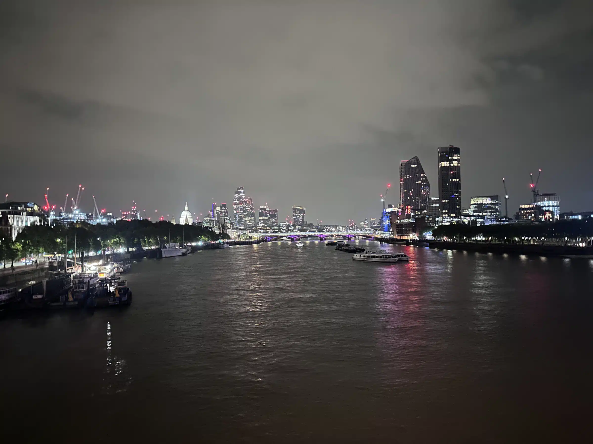It's always wild to cross the river at night, like an early modern Londoner scurrying across before the gates slammed shut.